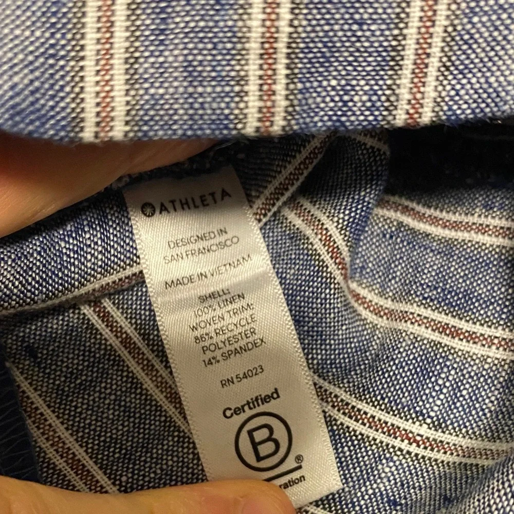 Athleta Blue Striped High Waist Shorts - Picture 4 of 7